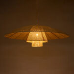 GloboStar® ZORA 02140 Boho Κρεμαστό Φωτιστικό Καμπάνα Μονόφωτο 1 x E27 IP20 Μπεζ Ύφασμα - Μ120 x Π120 x Υ40cm - Image 2