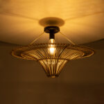GloboStar® PALERMO 02152 Boho Κρεμαστό Φωτιστικό Πλέγμα Μονόφωτο 1 x E27 IP20 Μπεζ Ξύλο - Μ60 x Π60 x Υ36cm - Image 2