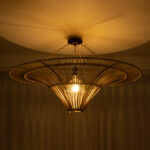GloboStar® PALERMO 02153 Boho Φωτιστικό Οροφής Πλέγμα Μονόφωτο 1 x E27 IP20 Μπεζ Ξύλο - Μ100 x Π100 x Υ55cm - Image 2