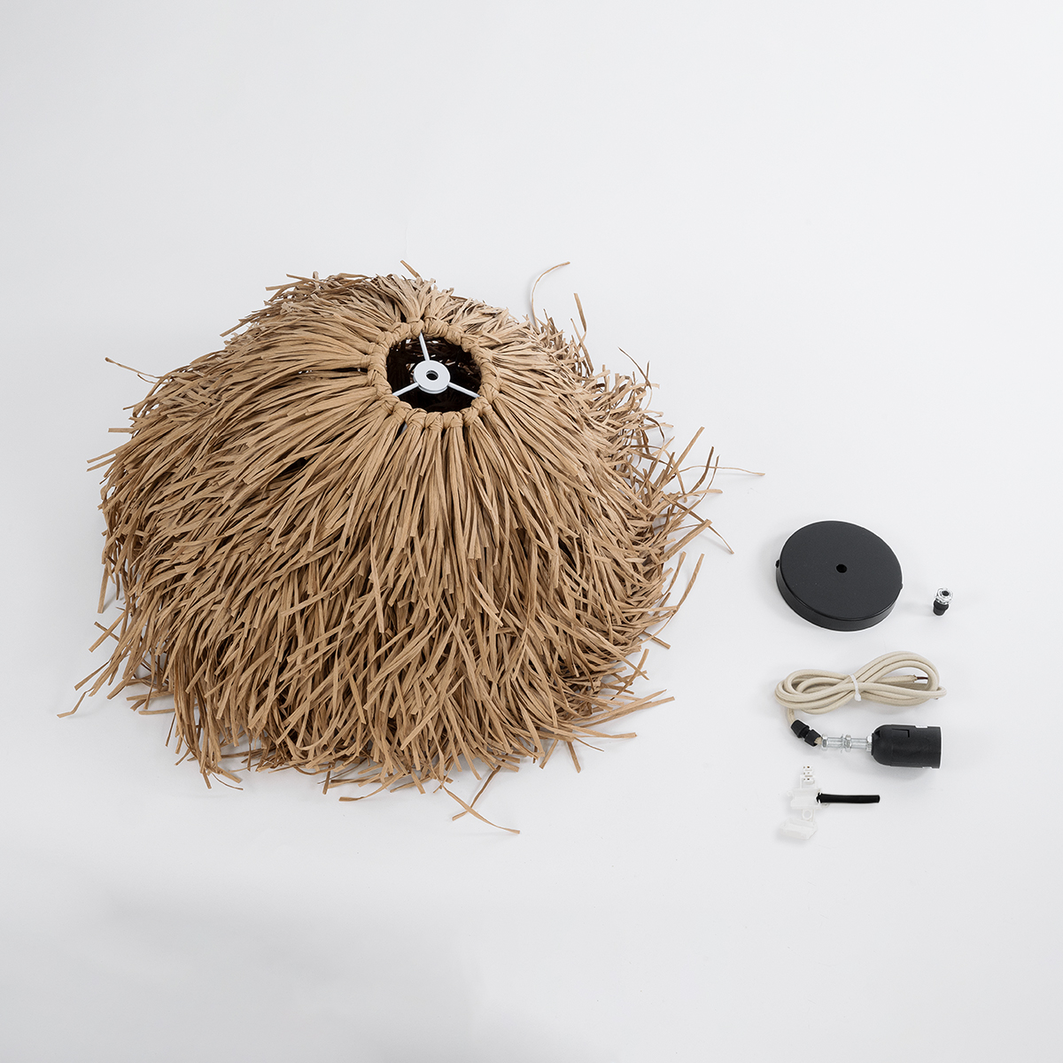 GloboStar® GUADELOUPE 02157 Boho Κρεμαστό Φωτιστικό Πλέγμα Μονόφωτο 1 x E27 IP20 Μπεζ Ράφια - Μ50 x Π50 x Υ40cm - Image 9