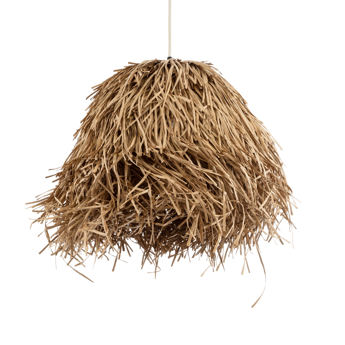 GloboStar® GUADELOUPE 02157 Boho Κρεμαστό Φωτιστικό Πλέγμα Μονόφωτο 1 x E27 IP20 Μπεζ Ράφια - Μ50 x Π50 x Υ40cm