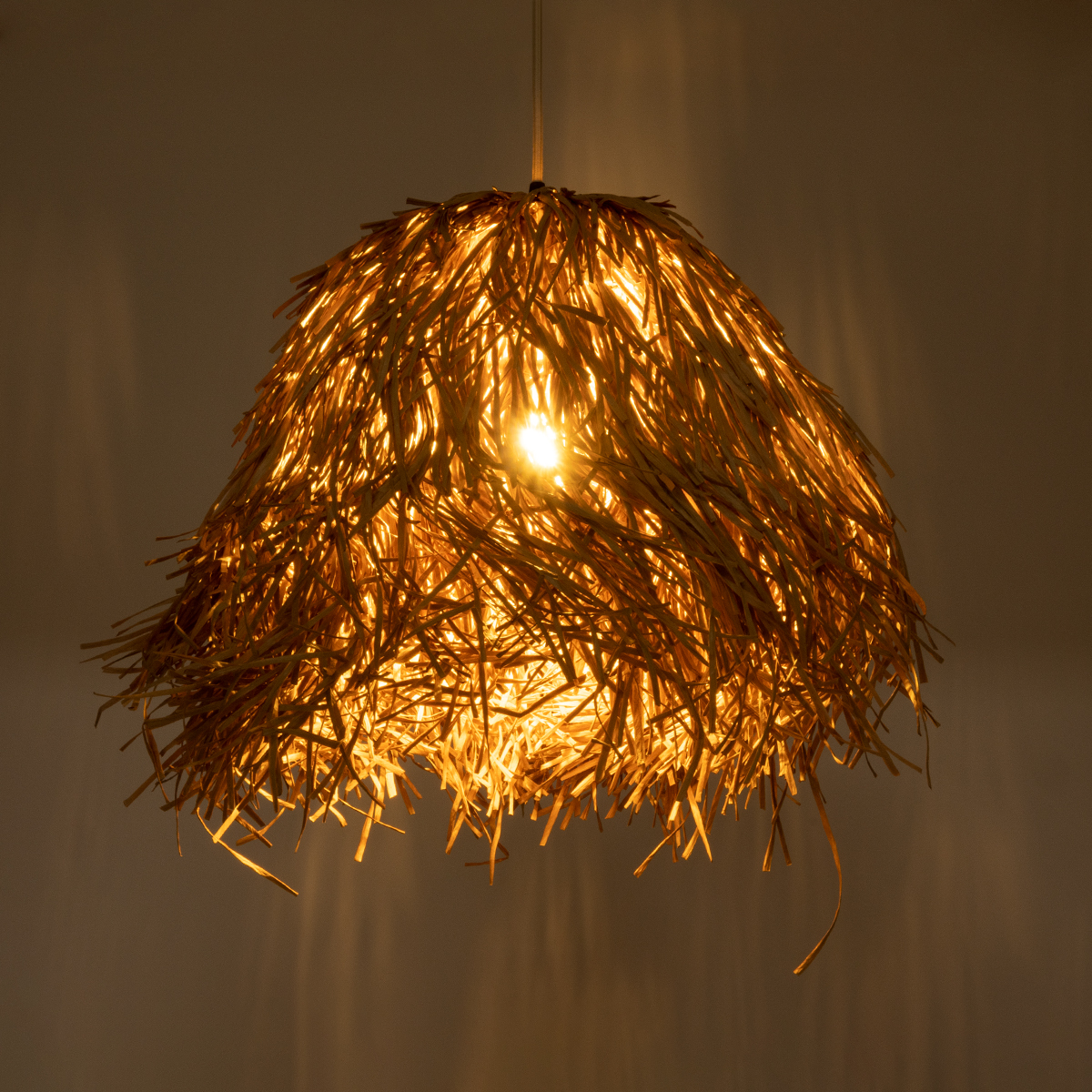 GloboStar® GUADELOUPE 02157 Boho Κρεμαστό Φωτιστικό Πλέγμα Μονόφωτο 1 x E27 IP20 Μπεζ Ράφια - Μ50 x Π50 x Υ40cm - Image 2