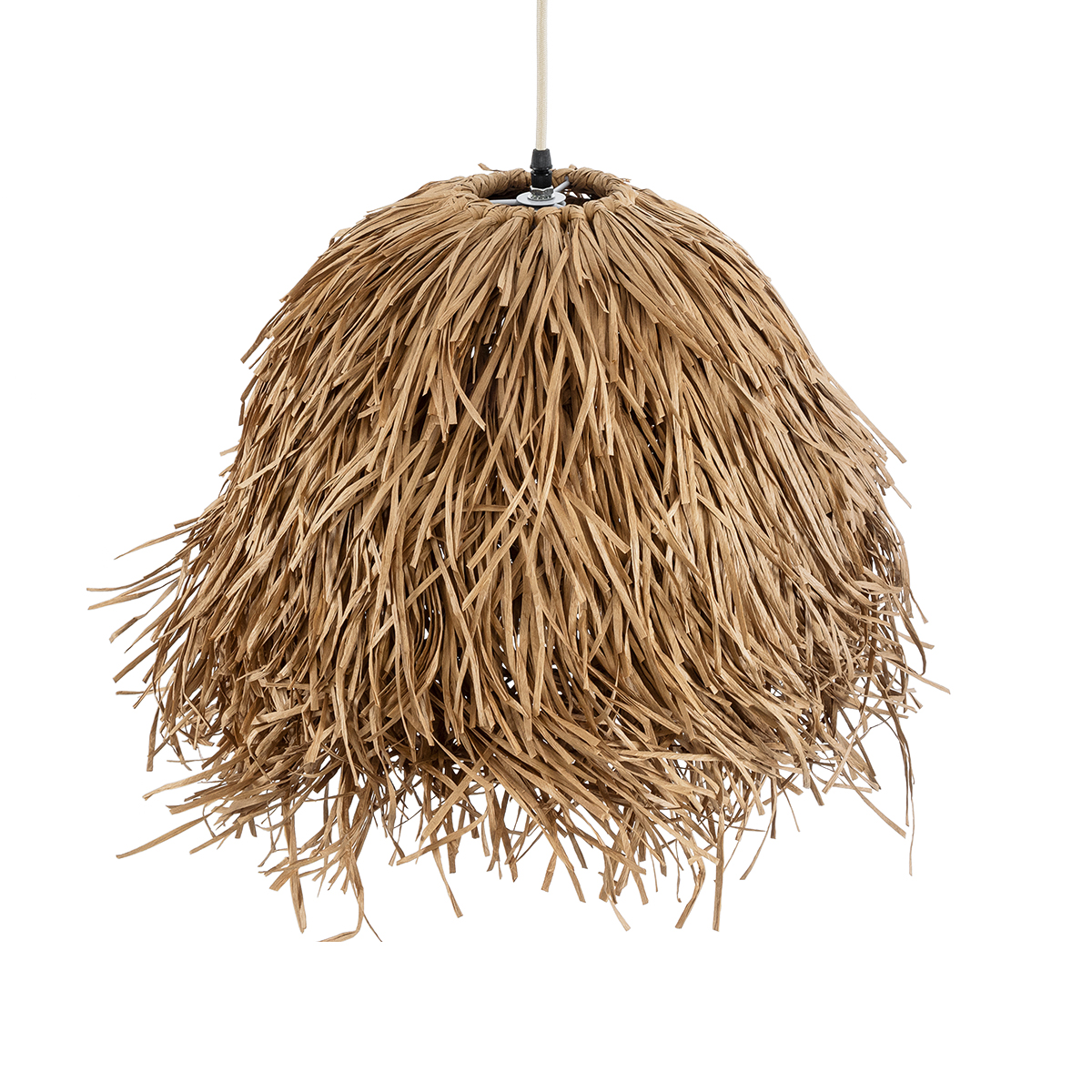 GloboStar® GUADELOUPE 02157 Boho Κρεμαστό Φωτιστικό Πλέγμα Μονόφωτο 1 x E27 IP20 Μπεζ Ράφια - Μ50 x Π50 x Υ40cm - Image 6