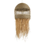 GloboStar® SAINTLUCIA 02161 Boho Κρεμαστό Φωτιστικό Πλεγμα Μονόφωτο 1 x E27 IP20 Μπεζ Ράφια - Μ66 x Π66 x Υ120cm