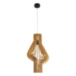 GloboStar® MIHIRO 02172 Boho Κρεμαστό Φωτιστικό Πλέγμα Μονόφωτο 1 x E27 IP20 Μπεζ Ξύλο - Μ32 x Π32 x Υ56cm - Image 3