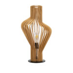 GloboStar® MIHIRO 02176 Boho Επιτραπέζιο Φωτιστικό Μονόφωτο 1 x E27 AC220-240V IP20 - Φ33 x Υ57cm - Καφέ Ξύλινο με Μαύρη Μεταλλική Βάση Πλέγμα