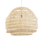 GloboStar® OREGON 02207 Boho Κρεμαστό Φωτιστικό Πλέγμα Μονόφωτο 1 x E27 IP20 Μπεζ Ξύλο - Μ80 x Π80 x Υ65cm