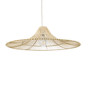 GloboStar® PALERMO 02209 Boho Κρεμαστό Φωτιστικό Πλέγμα Μονόφωτο 1 x E27 IP20 Μπεζ Ξύλο - Μ100 x Π100 x Υ30cm