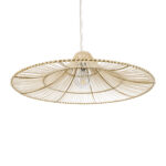 GloboStar® PALERMO 02209 Boho Κρεμαστό Φωτιστικό Πλέγμα Μονόφωτο 1 x E27 IP20 Μπεζ Ξύλο - Μ100 x Π100 x Υ30cm - Image 5