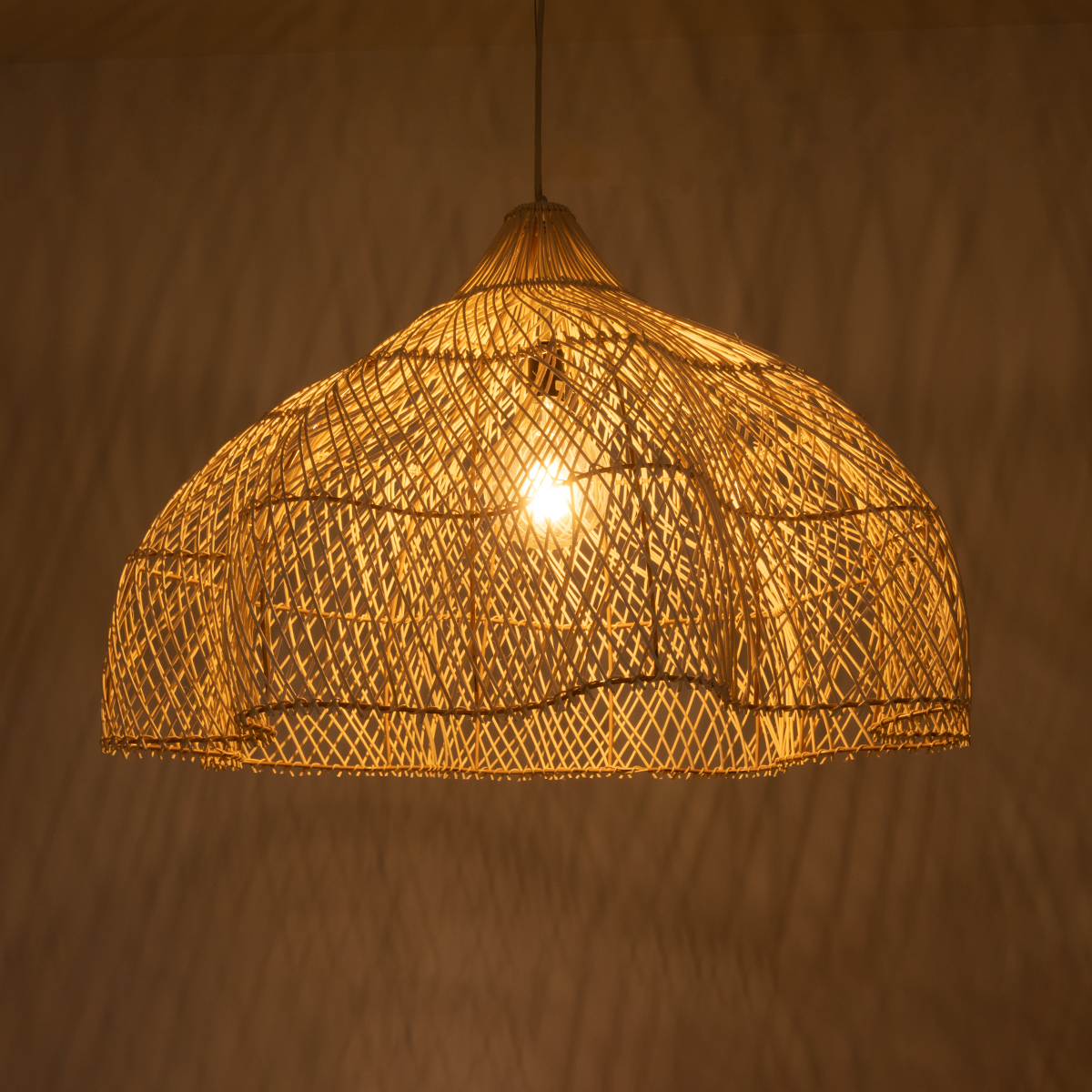 GloboStar® ADEJE 02211 Boho Κρεμαστό Φωτιστικό Πλέγμα Μονόφωτο 1 x E27 IP20 Μπεζ Ξύλο - Μ80 x Π80 x Υ55cm - Image 2