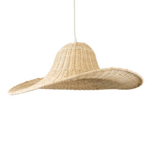 GloboStar® ESPARGOS 02214 Boho Κρεμαστό Φωτιστικό Πλέγμα Μονόφωτο 1 x E27 IP20 Μπεζ Ξύλο - Μ70 x Π70 x Υ35cm