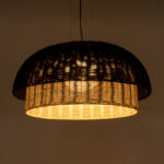GloboStar® CORSICA 02216 Boho Κρεμαστό Φωτιστικό Καμπάνα Μονόφωτο 1 x E27 IP20 Μαύρο & Μπεζ Ξύλο - Μ70 x Π70 x Υ35cm - Image 2