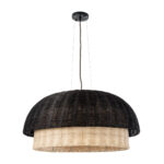 GloboStar® CORSICA 02216 Boho Κρεμαστό Φωτιστικό Καμπάνα Μονόφωτο 1 x E27 IP20 Μαύρο & Μπεζ Ξύλο - Μ70 x Π70 x Υ35cm - Image 3
