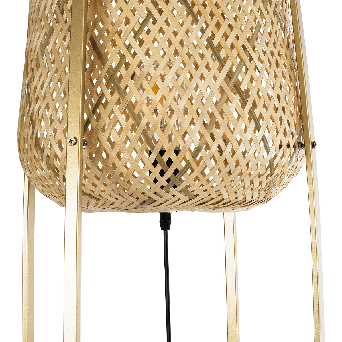 GloboStar® MEILANI 02301 Boho Επιδαπέδιο Φωτιστικό Μονόφωτο 1 x E27 IP20 Χρυσό Μέταλλο με Μπεζ Ξύλο - Μ40 x Π40 x Υ150cm - Image 5