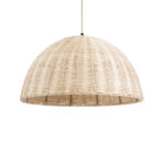 GloboStar® MONTANA 02378 Boho Κρεμαστό Φωτιστικό Καμπάνα Μονόφωτο 1 x E27 IP20 Μπεζ Ξύλο - Μ50 x Π50 x Υ25cm