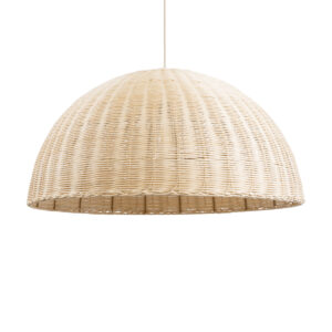 GloboStar® MONTANA 02379 Boho Κρεμαστό Φωτιστικό Καμπάνα Μονόφωτο 1 x E27 IP20 Μπεζ Ξύλο - Μ80 x Π80 x Υ40cm