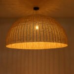 GloboStar® MONTANA 02380 Boho Κρεμαστό Φωτιστικό Καμπάνα Μονόφωτο 1 x E27 IP20 Μπεζ Ξύλο - Μ120 x Π120 x Υ60cm - Image 2