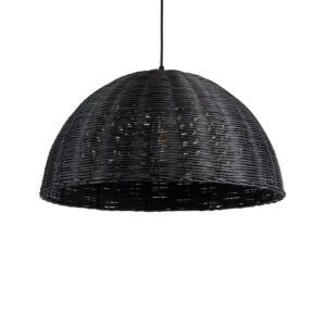 GloboStar® MONTANA 02383 Boho Κρεμαστό Φωτιστικό Καμπάνα Μονόφωτο 1 x E27 IP20 Μαύρο Ξύλο - Μ50 x Π50 x Υ25cm