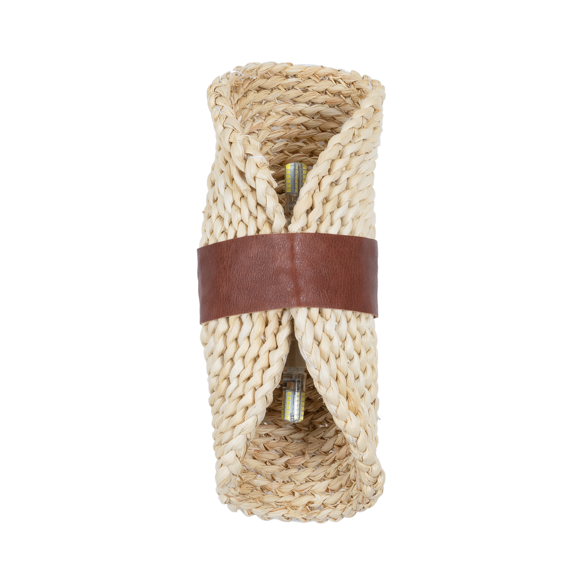 GloboStar® GUAVA 02385 Boho Επιτοίχιο Φωτιστικό Απλίκα Δίφωτο 2 x G9 IP20 Μπεζ Ξύλο με Καφέ Δέρμα - Μ11 x Π13 x Υ30cm - Image 3