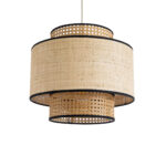 GloboStar® BRAVADO 02386 Boho Κρεμαστό Φωτιστικό Πλέγμα Μονόφωτο 1 x E27 IP20 Καφέ & Μπεζ Ξύλο - Μ40 x Π40 x Υ35cm