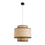 GloboStar® BRAVADO 02386 Boho Κρεμαστό Φωτιστικό Πλέγμα Μονόφωτο 1 x E27 IP20 Καφέ & Μπεζ Ξύλο - Μ40 x Π40 x Υ35cm - Image 3