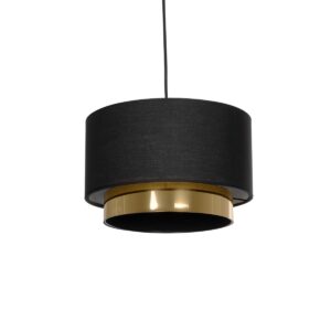 GloboStar® BASIL 204-0174 Μοντέρνο Κρεμαστό Φωτιστικό Kαπέλο Μονόφωτο 1 x E27 IP20 Μαύρο & Χρυσό Ύφασμα - Μ30 x Π30 x Υ20cm