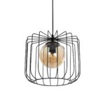 GloboStar® FLAMIA 201-0099 Vintage Κρεμαστό Φωτιστικό Πλέγμα Μονόφωτο 1 x E27 IP20 Μαύρο Μέταλλο - Μ25 x Π25 x Υ80cm