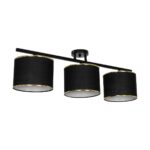 GloboStar® GLOWEN 201-0086 Vintage Φωτιστικό Οροφής Ράγα Τρίφωτο 3 x E27 IP20 Μαύρο Μέταλλο με Καφέ Υφάσμα - Μ79 x Π25 x Υ26cm