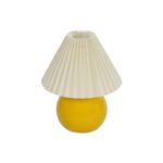 GloboStar® LISBON 204-0155 Μοντέρνο Eπιτραπέζιο Φωτιστικό Μονόφωτο 1 x E27 IP20 Κίτρινο Μέταλλο με Μπεζ Ύφασμα - Μ22 x Π22 x Υ38cm