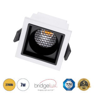 GloboStar® PLUTO-S 60265 Χωνευτό LED Spot Downlight TrimLess Μ6.4xΠ6.4cm 7W 875lm 38° AC 220-240V IP20 Μ6.4 x Π6.4 x Υ4.9cm - Τετράγωνο - Λευκό με Μαύρο Κάτοπτρο & Anti-Glare HoneyComb - Θερμό Λευκό 2700K - Bridgelux COB - 5 Years Warranty