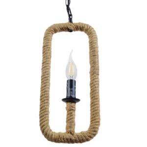 GloboStar® LINDELL 10001110 Vintage Κρεμαστό Φωτιστικό Ανάρτηση Μονόφωτο 1 x E14 IP20 Μαύρο Μέταλλο με Μπεζ Σχοινί - Μ18 x Π18 x Υ33cm