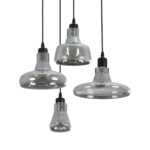 GloboStar® FEMINE 01011 Μοντέρνο Κρεμαστό Φωτιστικό Καμπάνα Σετ Πολύφωτο 4 x E27 IP20 Διάφανο Γυαλί με Μαύρο Μέταλλο - Μ70 x Π70 x Y24.5cm