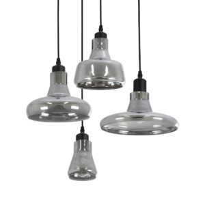 GloboStar® FEMINE 01011 Μοντέρνο Κρεμαστό Φωτιστικό Καμπάνα Σετ Πολύφωτο 4 x E27 IP20 Διάφανο Γυαλί με Μαύρο Μέταλλο - Μ70 x Π70 x Y24.5cm