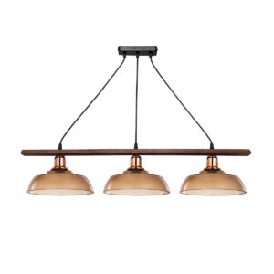 GLOBOSTAR® LOAN 203-0289 Μοντέρνο Κρεμαστό Φωτιστικό Οροφής με Ντουί 3 x E27 AC 220-240V IP20 - Καφέ & Μπρονζέ -  Μ89 x Π25.5 x Υ19cm