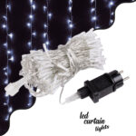 85828 Διακοσμητική Κουρτίνα 3 x 3 Μέτρα με Controller 8 Προγραμμάτων Εναλλαγών Φωτισμού - Επεκτεινόμενη 300 LED 3.6W AC 230V με Διάφανο Καλώδιο & Πρίζα Schuko Αδιάβροχη IP44 Ψυχρό Λευκό 6000K Μ3 x Υ3m