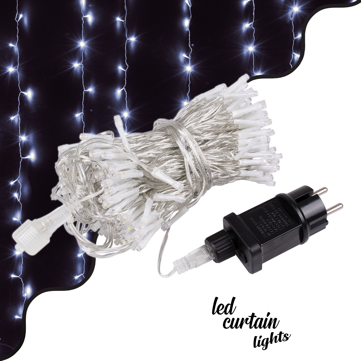 85828 Διακοσμητική Κουρτίνα 3 x 3 Μέτρα με Controller 8 Προγραμμάτων Εναλλαγών Φωτισμού - Επεκτεινόμενη 300 LED 3.6W AC 230V με Διάφανο Καλώδιο & Πρίζα Schuko Αδιάβροχη IP44 Ψυχρό Λευκό 6000K Μ3 x Υ3m