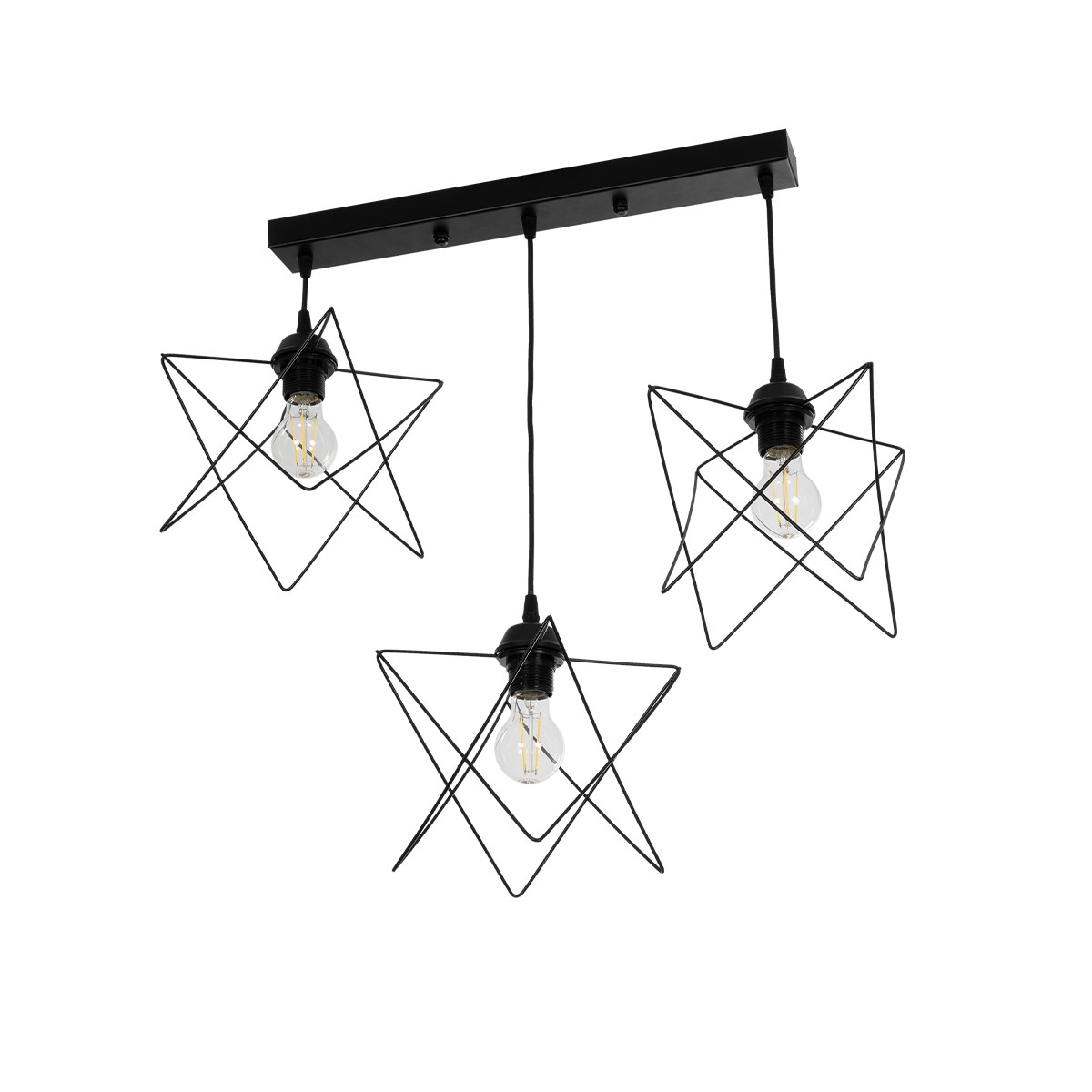 GloboStar® GLIND Vintage 201-0092 Κρεμαστό Φωτιστικό Ράγα Τρίφωτο 3 x E27 IP20 Μαύρο Μέταλλο - Μ55 x Π25 x Υ70cm