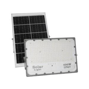 GLOBOSTAR® LUMOVOX 73070 Προβολέας LED 400W 20000lm 120° DC 5V με Φωτοβολταϊκό Panel 5V 25W & Επαναφορτιζόμενη Μπαταρία Li-ion 3.2V 20000mAh Αδιάβροχο IP67 Ψυχρό Λευκό 6000K - 400 x SMD2835 Sanan Chip - Γκρι Ανθρακί - Μ45 x Π7.5 x Υ30.5cm - 2 Χρόνια Εγγύηση