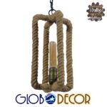 GloboStar® ELDORA 10001014 Vintage Κρεμαστό Φωτιστικό Ανάρτηση Μονόφωτο 1 x E27 IP20 Μαύρο Μέταλλο με Μπεζ Σχοινί - Μ13 x Π13 x Υ30cm - Image 2