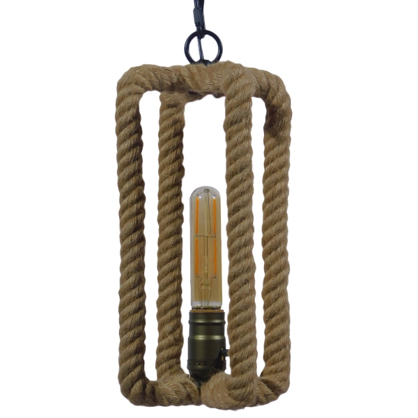 GloboStar® ELDORA 10001014 Vintage Κρεμαστό Φωτιστικό Ανάρτηση Μονόφωτο 1 x E27 IP20 Μαύρο Μέταλλο με Μπεζ Σχοινί - Μ13 x Π13 x Υ30cm - Image 4