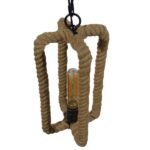 GloboStar® ELDORA 10001014 Vintage Κρεμαστό Φωτιστικό Ανάρτηση Μονόφωτο 1 x E27 IP20 Μαύρο Μέταλλο με Μπεζ Σχοινί - Μ13 x Π13 x Υ30cm - Image 6