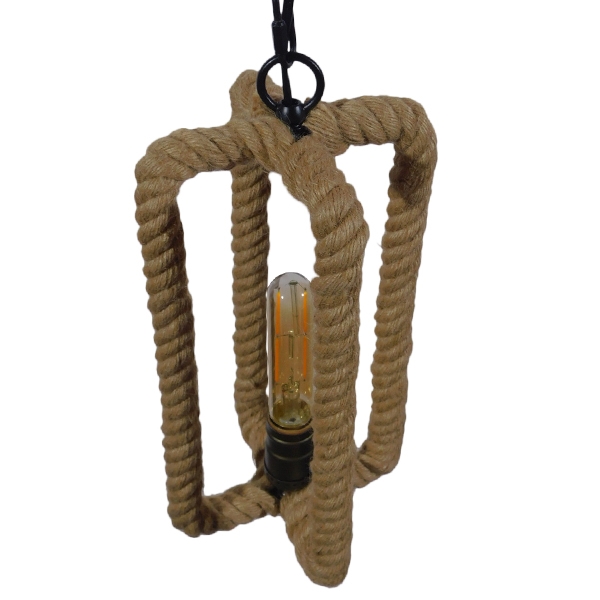 GloboStar® ELDORA 10001014 Vintage Κρεμαστό Φωτιστικό Ανάρτηση Μονόφωτο 1 x E27 IP20 Μαύρο Μέταλλο με Μπεζ Σχοινί - Μ13 x Π13 x Υ30cm - Image 6