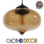 GloboStar® QUINN 01029 Vintage Κρεμαστό Φωτιστικό Ανάρτηση Μονόφωτο 1 x E27 IP20 Μελί Γυαλί με Μαύρο Μέταλλο - Μ26 x Π26 x Υ20cm - Image 2