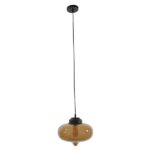 GloboStar® QUINN 01029 Vintage Κρεμαστό Φωτιστικό Ανάρτηση Μονόφωτο 1 x E27 IP20 Μελί Γυαλί με Μαύρο Μέταλλο - Μ26 x Π26 x Υ20cm - Image 3