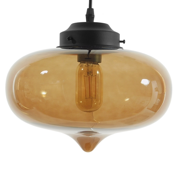 GloboStar® QUINN 01029 Vintage Κρεμαστό Φωτιστικό Ανάρτηση Μονόφωτο 1 x E27 IP20 Μελί Γυαλί με Μαύρο Μέταλλο - Μ26 x Π26 x Υ20cm - Image 4