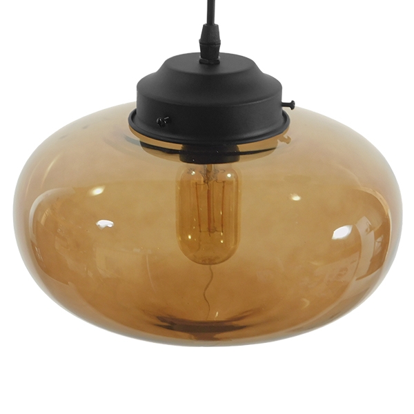 GloboStar® QUINN 01029 Vintage Κρεμαστό Φωτιστικό Ανάρτηση Μονόφωτο 1 x E27 IP20 Μελί Γυαλί με Μαύρο Μέταλλο - Μ26 x Π26 x Υ20cm - Image 5