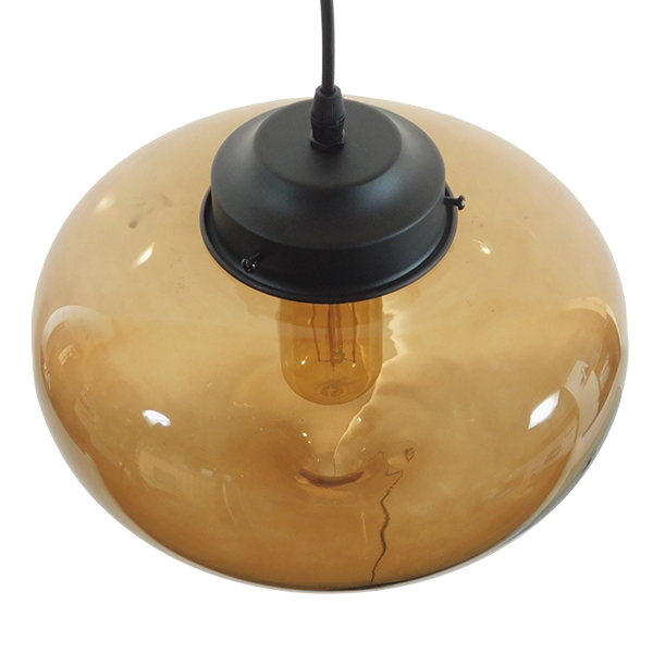 GloboStar® QUINN 01029 Vintage Κρεμαστό Φωτιστικό Ανάρτηση Μονόφωτο 1 x E27 IP20 Μελί Γυαλί με Μαύρο Μέταλλο - Μ26 x Π26 x Υ20cm - Image 6