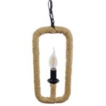 GloboStar® LINDELL 10001110 Vintage Κρεμαστό Φωτιστικό Ανάρτηση Μονόφωτο 1 x E14 IP20 Μαύρο Μέταλλο με Μπεζ Σχοινί - Μ18 x Π18 x Υ33cm - Image 5