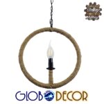 GloboStar® LINDELL 10001111 Vintage Κρεμαστό Φωτιστικό Ανάρτηση Μονόφωτο 1 x E27 IP20 Μαύρο Μέταλλο με Μπεζ Σχοινί - Μ33 x Π33 x Υ33cm - Image 2