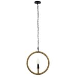 GloboStar® LINDELL 10001111 Vintage Κρεμαστό Φωτιστικό Ανάρτηση Μονόφωτο 1 x E27 IP20 Μαύρο Μέταλλο με Μπεζ Σχοινί - Μ33 x Π33 x Υ33cm - Image 3
